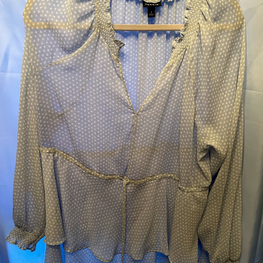 torrid Light Blue and White Polka Dot Peplum Tunic 1x